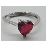 New 925 Silver Ruby Heart Ring Adjustable