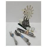 Glass Knobs,Musical WIndmill & Oneida Silver Ware