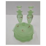 Satin Glass Perfume Bottles,Dresser Box w Chip