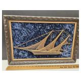 Copper Sail Boat Framed Art 26"x17" Crushed Velvet