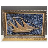 Copper Sail Boat Framed Art 26"x17" Crushed Velvet
