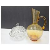 8.5" Amber Pitcher & Candy Dish