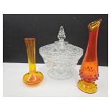 6.5"-8" Amberina Vases & Candy Dish