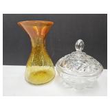 7" Amberina Vase & Candy DIsh