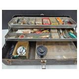 VTG Metal Tackle Box,Fishing Lures Pflueger Reel+