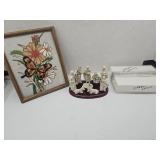 Ceramic Nativity set & Needlepoint