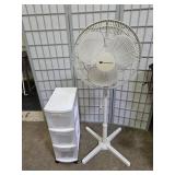 White Westinghouse Floor Fan & 3 Drawer Storage