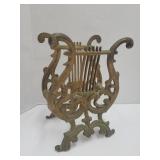VTG CAst Iron Lyre Harp Magazine Rack 11" H