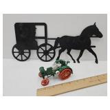 Die Cast Toy Tractor 4", Metal Horse 15"l