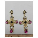 Large Cross Multi-Stone Earrings