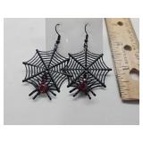 Black Spider Web w Red Jewel Earring