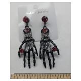 Bejeweled Skeleton Hands Black Earrings