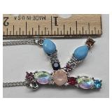 Multi- Stone K Pendant Necklace