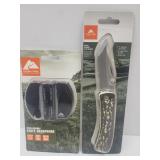NEW Ozark Stag Finish Pocket Knife & Sharpener