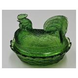 Vintage Green Hen on a Nest  5 1/4' Long