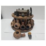 Vintage Pipe Stand , Humidor with Lot of Pipes