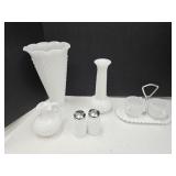 Lot of Milk Glass Hobnail, Shakers, Cream & Sugar+
