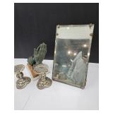 Antique Dresser Top & Praying Hands, Candle