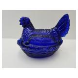 Vintage Cobalt  Hen on a Nest  5 3/4' L See Maker