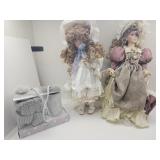 Ceramic Dolls  20" H & New Hat & Mug Set
