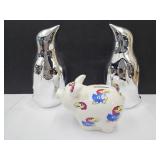 Penguin Decor 9"h & Piggy Bank KU