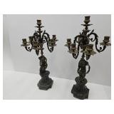 VTG Cherub Candleabras 24' Brass & Marble