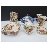 Yuletide Tea Pot Plates Bowls & Mugs,Soup Tureen