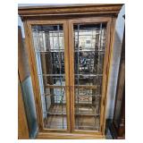 NICE Oak Leaded Glass Curio Cabinet w Light