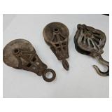 3 Primitive Barn Pulleys