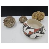 3 Geodes & Signed S.Western Pottery