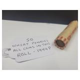 50 Wheat Pennies All Coins in Roll - 1944P
