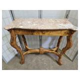 VTG Wood With Marble Top Hall Table 32 x 15 x 29.'