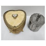2 Dresser Trinket Boxes 1 musical 4.5 - 6.5"W