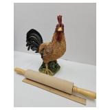 15"h Rooster Statue & Rolling PIn
