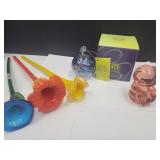 Fenton Glass Bear, Art Glass FLower & Balls