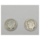 2 Silver Roosevelt Dime Coins, See Dates