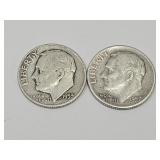 2 Silver Roosevelt Dime Coins, See Dates