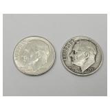 2 Silver Roosevelt Dime Coins, See Dates