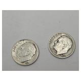 2 Silver Roosevelt Dime Coins, See Dates
