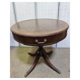Brass Claw Foot Drum Table with Drawer 28' x 27'