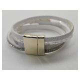 White Druzy Crystal Bracelet on Leather