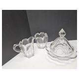 Pretty Glass Butter, Cream & Sugar Dish