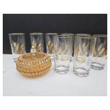 8 Gold Trimmed Harvest Wheat Glasses & Indiana