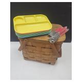 VTG Picnic Basket With Utensils and dishes