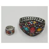 Multi Stone  Cuff Bracelet & Stretch Ring