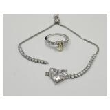 New Size 8 Heart Ring & ( Broke Bolo Bracelet)