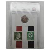 Germany WWII N A Z I 3rd Reich Stamps & Coin Set
