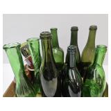 VTG Glass Green Bottles, Vases, Hall Pottey+