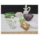 Fenton Purple Glass, Milk Glass, Sm. BIrds,Lefton