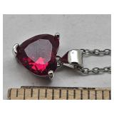 New 925 Silver Ruby Pendant 18" Chain